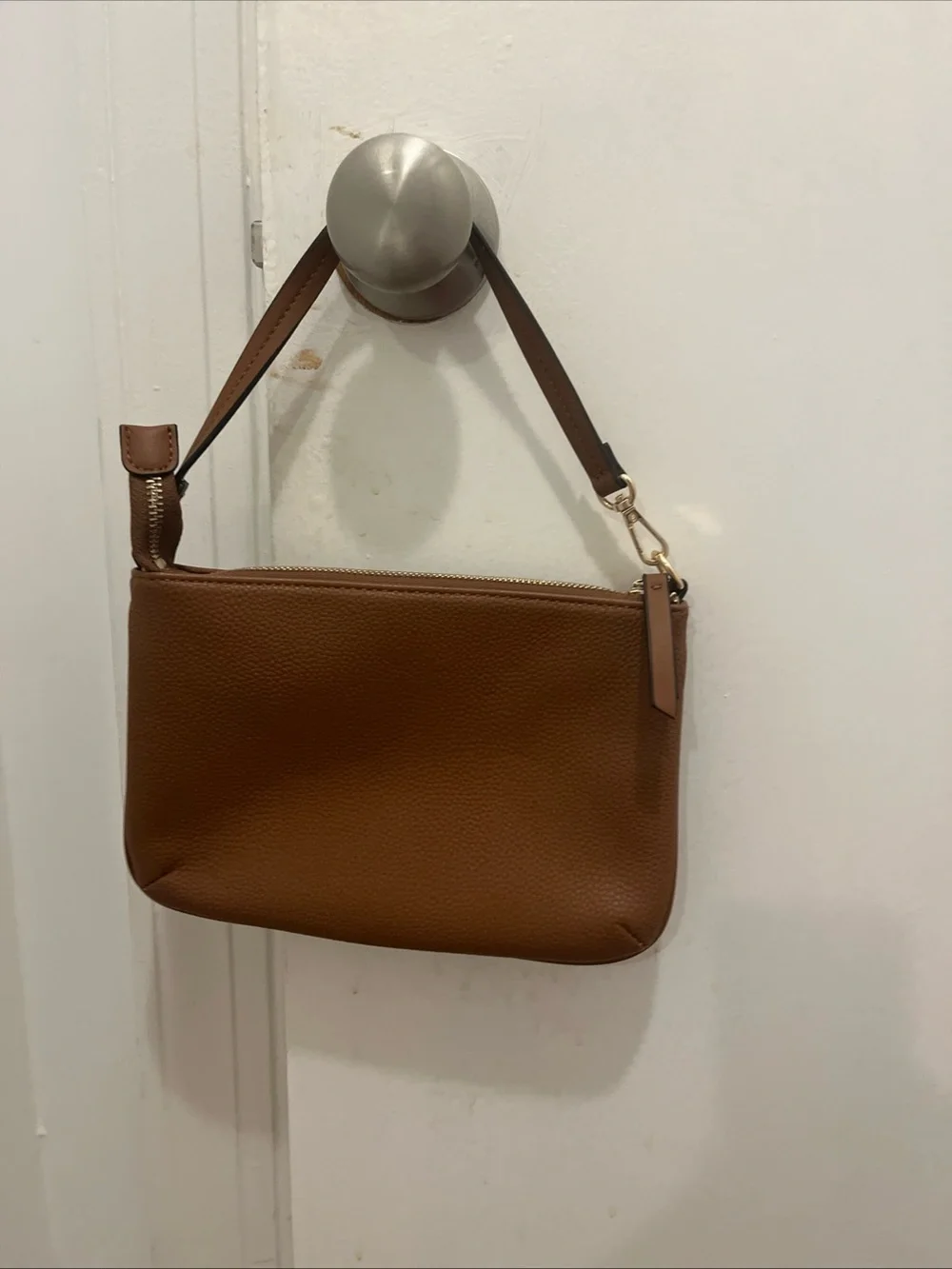Nine West Chestnut Pebbled Leather Shoulder Bag with Gold Hardware